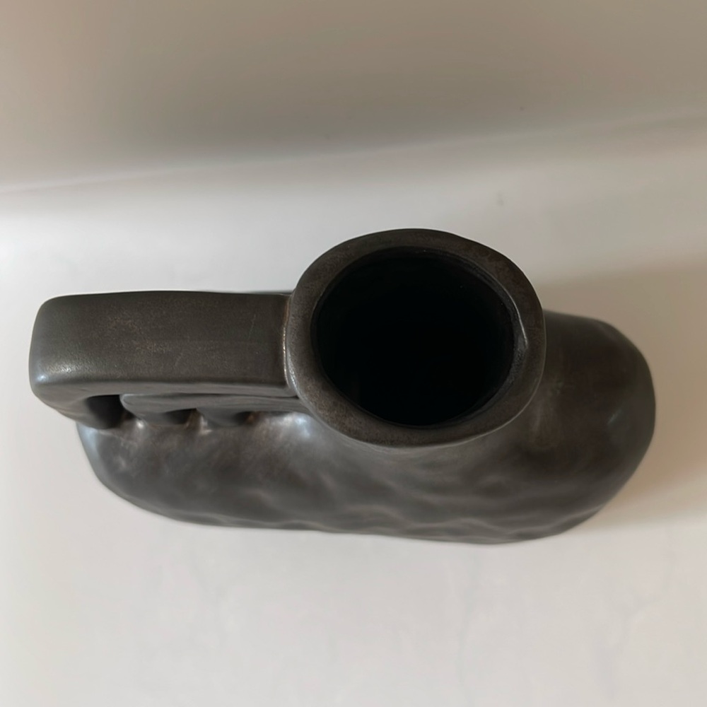 Unique Triple Handle Arch Ceramic Planter Vase, Black - Picture 5 of 10